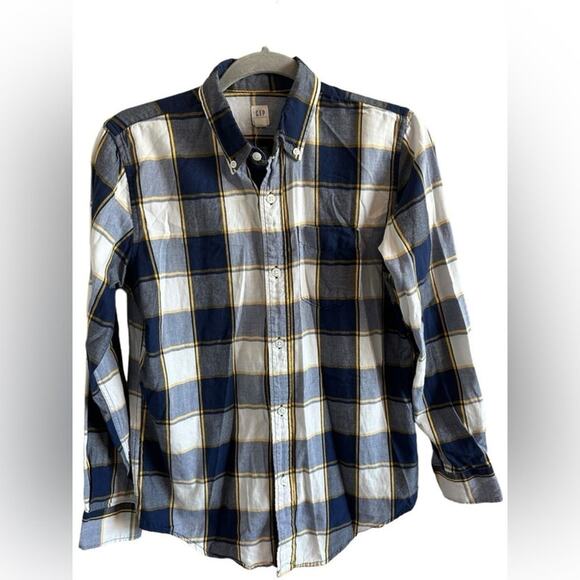 GAP Kids Blue, White, Yellow Plaid Long Sleeve Button-Down Shirt XXL (14-16) - Picture 1 of 12